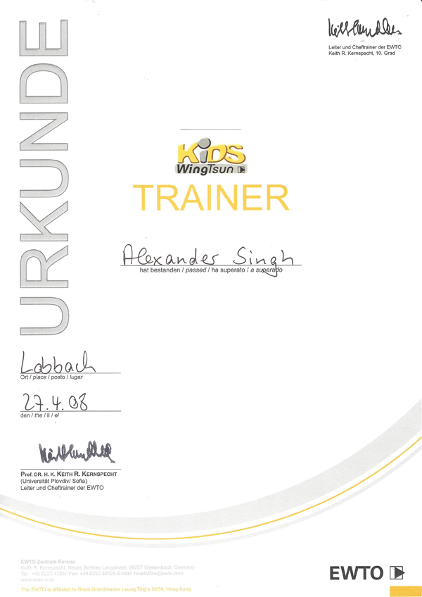 EWTO Trainerschein für das WingTsun-Kindertraining in Gewaltprävention