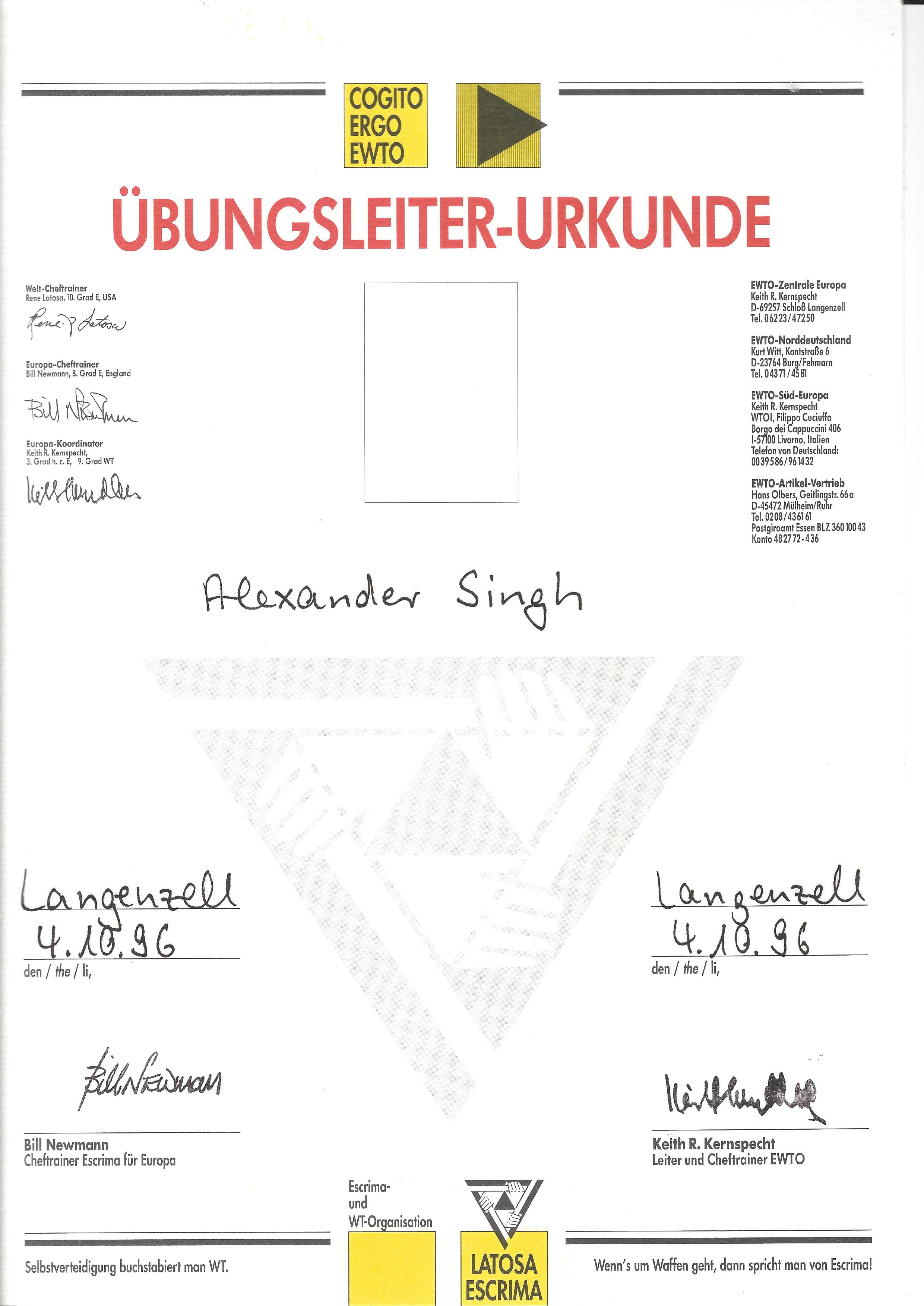 Escrima-Urkunde